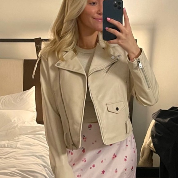 Zara Cream/Beige Faux Leather Jacket - Picture 3 of 4